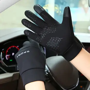 1 Пара мужских перчаток с сенсорным экраном, противоскользящие, Ветрозащитные, Удобная плюшевая подкладка, сохраняющая тепло, Водонепроницаемые велосипедные перчатки с полными пальцами 0