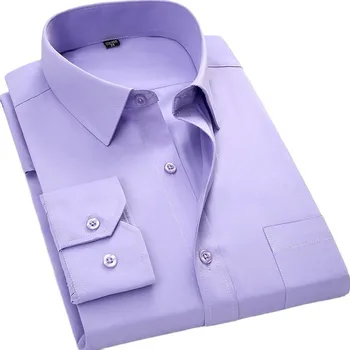 2023 Одноместный накладной карман, официальная деловая Стандартная офисная мужская классическая однотонная рубашка с длинным рукавом, Размер 47 48