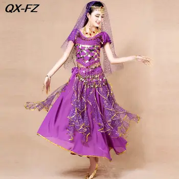 2024 Новый женский комплект для танца живота, Восточное Индийское Болливудское Сари, топ + элегантная юбка, Арабский костюм Богини косплея на Хэллоуин 0