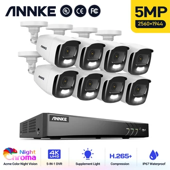 ANNKE H.265 + 8-Мегапиксельная Система Видеонаблюдения 8-КАНАЛЬНЫЙ Видеорегистратор С 5-Мегапиксельным Полноцветным Комплектом Ночного Видения Камеры Безопасности Bullet HD TVI