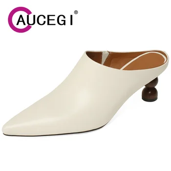 Aucegi/ Новое поступление, сезон Весна-лето, женские дизайнерские тапочки-шлепанцы с острым носком, Элитный бренд, модельные туфли специальной формы на высоком каблуке
