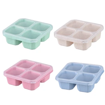 Bento Box - Многоразовые контейнеры для приготовления пищи с 4 отделениями, идеальные контейнеры для хранения продуктов, компактные и штабелируемые, долговечные, простые в использовании