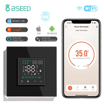 BSEED Wifi со светодиодным сенсорным экраном, термостат для электрического подогрева пола, пульт дистанционного управления температурой бойлера Google Home Alexa