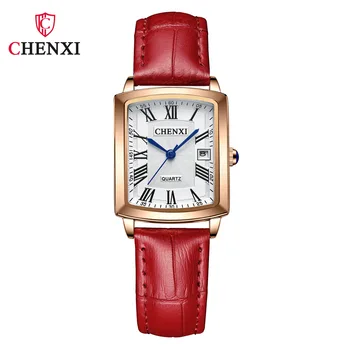 CHENXI 079a Модные женские часы с квадратным циферблатом, деловой кожаный водонепроницаемый календарь, повседневные кварцевые наручные часы Relogios Feminino