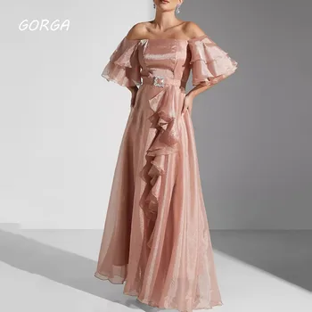 GORGA; Простое платье трапециевидной формы с вырезом лодочкой и коротким рукавом; Индивидуальное платье для выпускного вечера длиной до пола; Вечерние платья для вечеринок 0