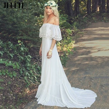 JEHETH Простое шифоновое свадебное платье для невесты с вырезом лодочкой и рукавом 