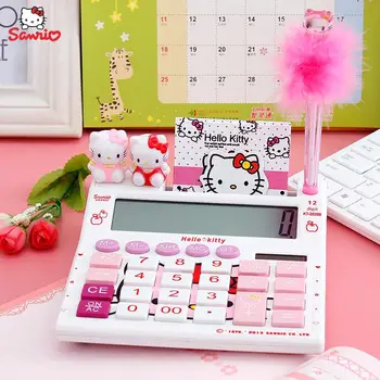 Kawaii Hello Kitty, Солнечный Офисный калькулятор, аниме Мультфильм, Sanrio, Студенческая функция, 12-значный калькулятор двойного питания, Канцелярский Подарок 0
