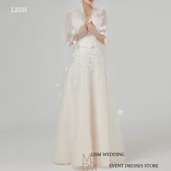 LISM 2024 Сказочный тюль, 3D кружева, Корейские свадебные платья, иллюзионные платья для невесты с вырезом Sweethart длиной до пола Длиной до шеи