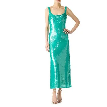 MULONG Сексуальное пляжное платье с блестками, яркое модное вечернее платье на тонких бретельках, блестящее длинное платье-футляр для выпускного вечера, сверкающее