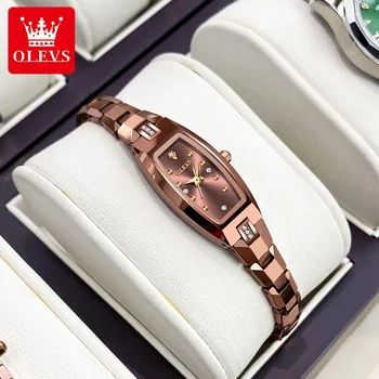 OLEVS 5501 Женские часы из розового золота, Вольфрамовая часовая сталь, водонепроницаемые 30-метровые цветные женские часы 0