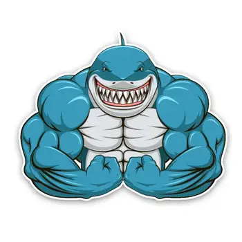 RuleMyLife 15 * 12,2 СМ Интересная агрессивная акула тренирует мышцы, мультяшная цветная наклейка на автомобиль из ПВХ высокого качества