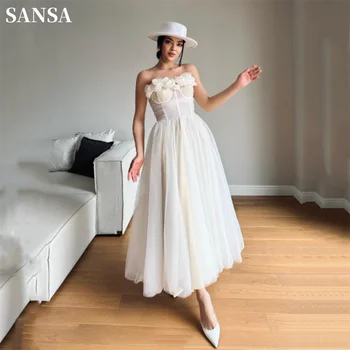 Sansa Белое милое платье для выпускного вечера из тюлевой ткани трапециевидной формы с открытыми плечами, vestidos de fiesta в простых цветах, без рукавов, без рукавов, без рукавов, без рукавов 0