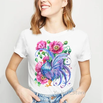 Акварельные цветы Синий/Водяной Петух футболка женская кавайная одежда с животным принтом tumblr футболка женская уличная одежда Бесплатная доставка