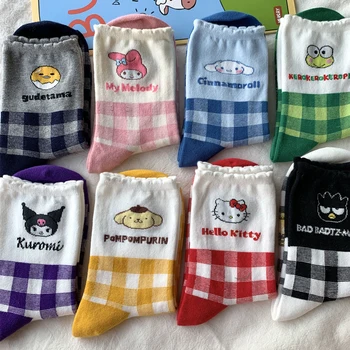 Аниме Hello Kitty Kuromi Sock Girl Kawaii Ежедневный Мультфильм Средняя Трубка Универсальная Мода Для Отдыха Дышащие Студенческие Рождественские Подарки