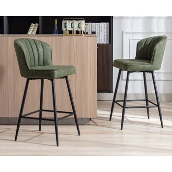 Барные стулья EALSON Высотой со стойку, набор из 2 современных барных стульев со спинкой, обитых кожей, и металлической подставкой для ног Comforta