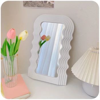 Белое стеклянное Роскошное зеркало для макияжа в средневековом стиле, зеркало для домашнего декора, Креативный подарок для украшения 0