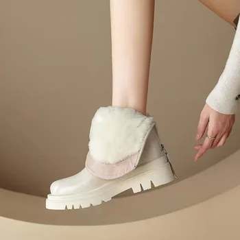 Белые ботильоны с круглым носком, зимняя обувь Chelsea Low 2023, женская резина Med Rock, короткие плюшевые слипоны Rome PU Bas