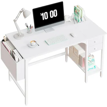 Белый маленький письменный стол с выдвижными ящиками 40-дюймовый компьютерный стол для небольшого домашнего офиса Современный простой рабочий письменный стол Компьютерный стол