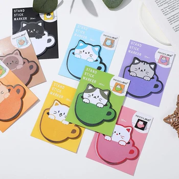 Блокноты с Мультяшными Кошками на 30 листов Kawaii Sticky Notes DIY Planner Journal Index Наклейки Этикетки Бирки Корейские Канцелярские Принадлежности Офис 0