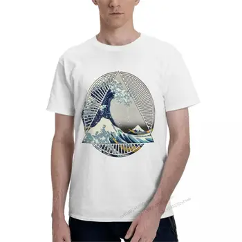 Винтажная хлопковая футболка с коротким рукавом и круглым вырезом на горе Хокусай Фудзи, Великая волна Цунами, японская геометрическая мужская футболка с юмором
