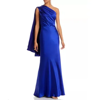 Винтажные длинные атласные платья королевского синего цвета для матери невест 