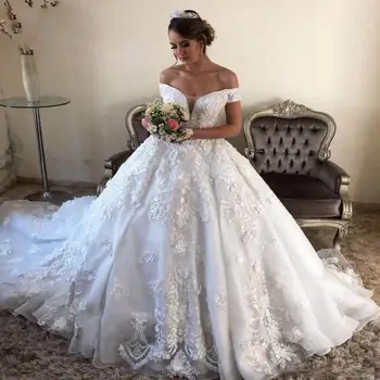 Винтажные свадебные платья с открытыми плечами и кружевными аппликациями, длинный шлейф, Vestido de Noiva, бальное платье на шнуровке сзади, свадебное платье 2021 0