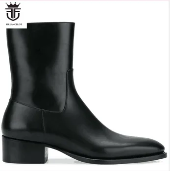 Винтажный стиль, черные кожаные ботинки, пинетки с острым носком, мужские модельные туфли, вечерние Мужские туфли из натуральной кожи на среднем каблуке
