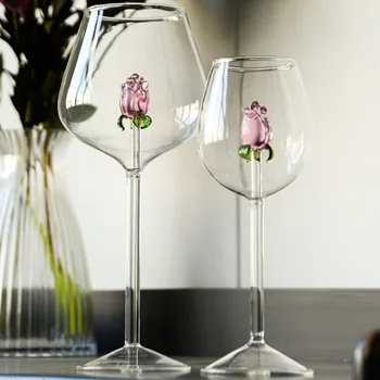Встроенные бокалы для вина с 3D розами, Креативные Бокалы, Бокал-флейта для шампанского, Прекрасный подарок, Для дома, Креативный, Красный, Белый, 1 шт