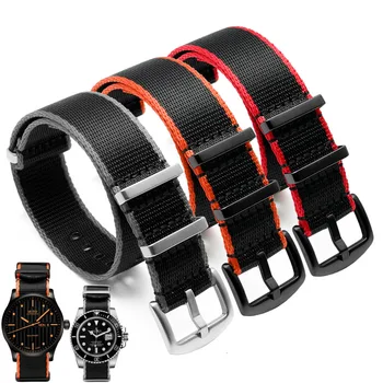 Высококачественный 20-22 мм нейлоновый ремешок для часов, водонепроницаемые спортивные наручные часы, черный цветной край с пряжкой из нержавеющей стали 0