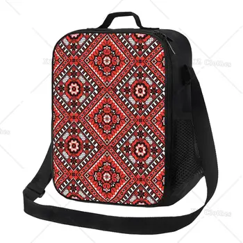 Вышивка орнаментом, изолированная сумка для ланча для женщин, мужчин, детей, школьных поездок, Многоразовый термоохладитель, ланч-бокс для еды с карманом