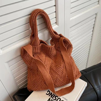 Вязаная сумка-тоут Женская сумка через плечо модная открытая сумка-тоут Женская тканая сумочка для покупок Женская сумка через плечо