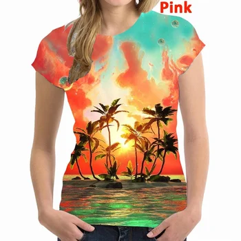 Гавайская женская футболка с пальмовым принтом Женские рубашки Уличная Одежда Свободная Повседневная рубашка с коротким рукавом Женские топы
