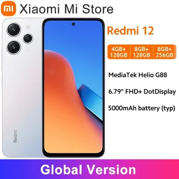 Глобальная версия Redmi 12 Xiaomi MTK Helio G88 18 Вт Зарядка аккумулятора 5000 мАч Дисплей 90 Гц 50 Мп AI Тройная камера IP53