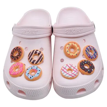 Горячие продажи, аксессуары для пряжек для обуви из ПВХ серии Doughnut, аксессуары для браслета Croc, украшения подарков для детских вечеринок