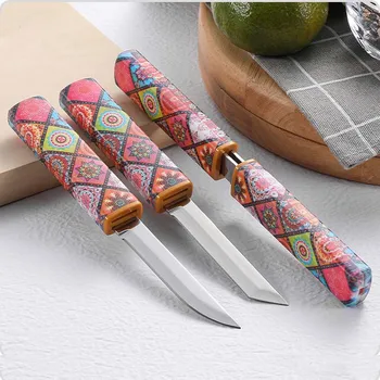 Двойной нож с цветной ручкой в народном стиле, походный нож для кемпинга, портативный нож для фруктов, материал лезвия 3cr13 0