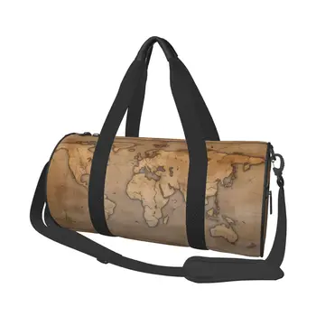 Деревенская карта, выглядящая под старину, спортивные сумки Vintag с обувью, спортивная сумка Оксфорд, мужская дизайнерская сумка для путешествий, забавная сумка для фитнеса