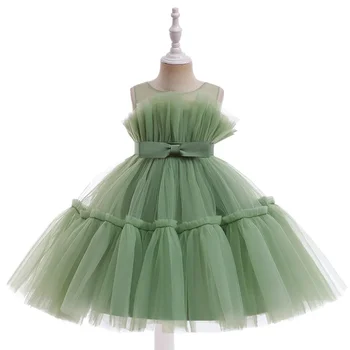 Детское платье 2023 года, новый популярный стиль, юбка-пачка с бантом, сетчатое платье принцессы