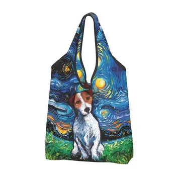 Джек Рассел Терьер Поп-арт Продуктовая сумка для покупок Kawaii Shopper Tote Сумки через плечо большой емкости Портативная сумка для любителей собак