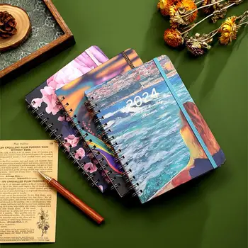 Дневник-блокнот премиум-класса в цветочной тематике, Блокнот формата А5, Ежемесячный планировщик с ровным почерком, Утолщенные страницы, календарь на катушечном кольце