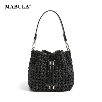 Женская атласная сумка-тоут ручной работы MABULA, полая дизайнерская сумка-корзина, роскошный брендовый женский кошелек через плечо на шнурке.