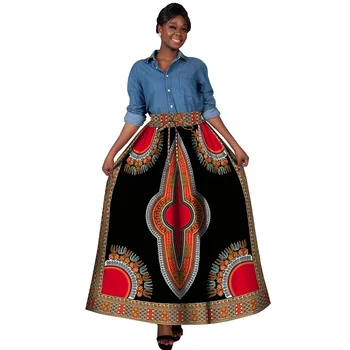 Женская юбка на заказ с принтом Дашики, макси-леди, длинные юбки с карманом, продевающие веревки на талии, Африканская женская одежда YF136 0