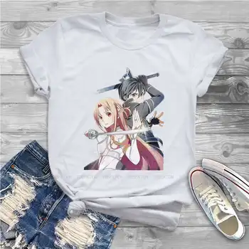 Женские рубашки с рисунком Асуны и Кирито Sword Art Онлайн, футболка оверсайз, кавайные винтажные женские блузки 0