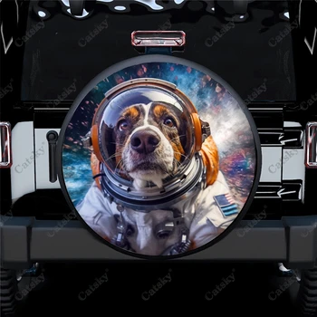 Забавная симпатичная собака-астронавт Универсальный чехол для шин запасного колеса из полиэстера, Изготовленные на заказ чехлы для шин для прицепа RV внедорожника грузовика Camper
