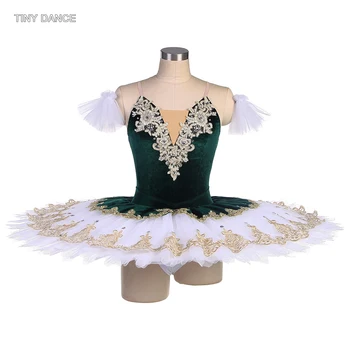 Зеленый бархатный лиф, профессиональная балетная танцевальная пачка для взрослых девочек, платье для сольного выступления, белые плиссированные пачки BLL556