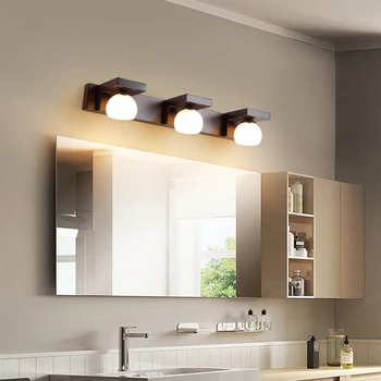 Зеркальная фара светодиодный настенный светильник для зеркального шкафа из массива дерева, китайский настенный светильник, Креативная ванная комната, светильник из орехового дерева
