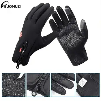 Зимние теплые перчатки с сенсорным экраном, термальные перчатки-варежки, мужские Женские ветрозащитные перчатки для катания на лыжах, велоспорта, мотоцикла на открытом воздухе с застежкой-молнией 0