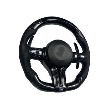 Изготовленное на заказ кожаное рулевое колесо с подрулевыми накладками для BMW X5 F15 Рулевое колесо со светодиодной подсветкой из углеродного волокна