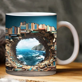 Керамическая 3D библиотечная книжная полка, кружка, Креативная чашка для воды с ручкой, Многоцелевая библиотечная полка, Чашка для молока Для любителей книг, подарок на день рождения
