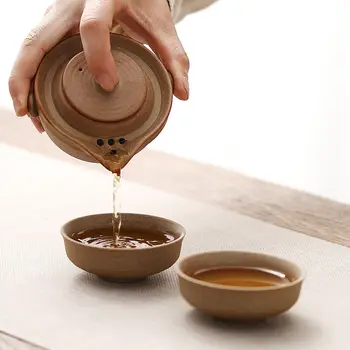 Китайский керамический Чайный сервиз, Чайная чашка, Один горшок, Две Чашки, Переносной Офисный чайник для кунг-фу, Принадлежности для церемонии
