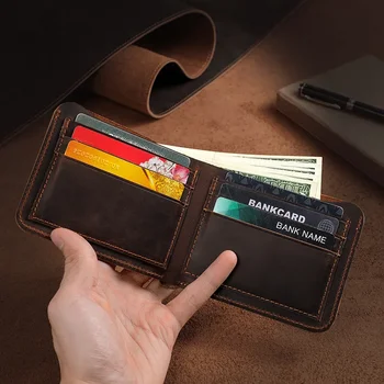 Кожаный бумажник Мужской Кожаный горизонтальный кошелек из трансграничного источника Мужской долларовый кошелек в стиле ретро Простой однотонный цвет